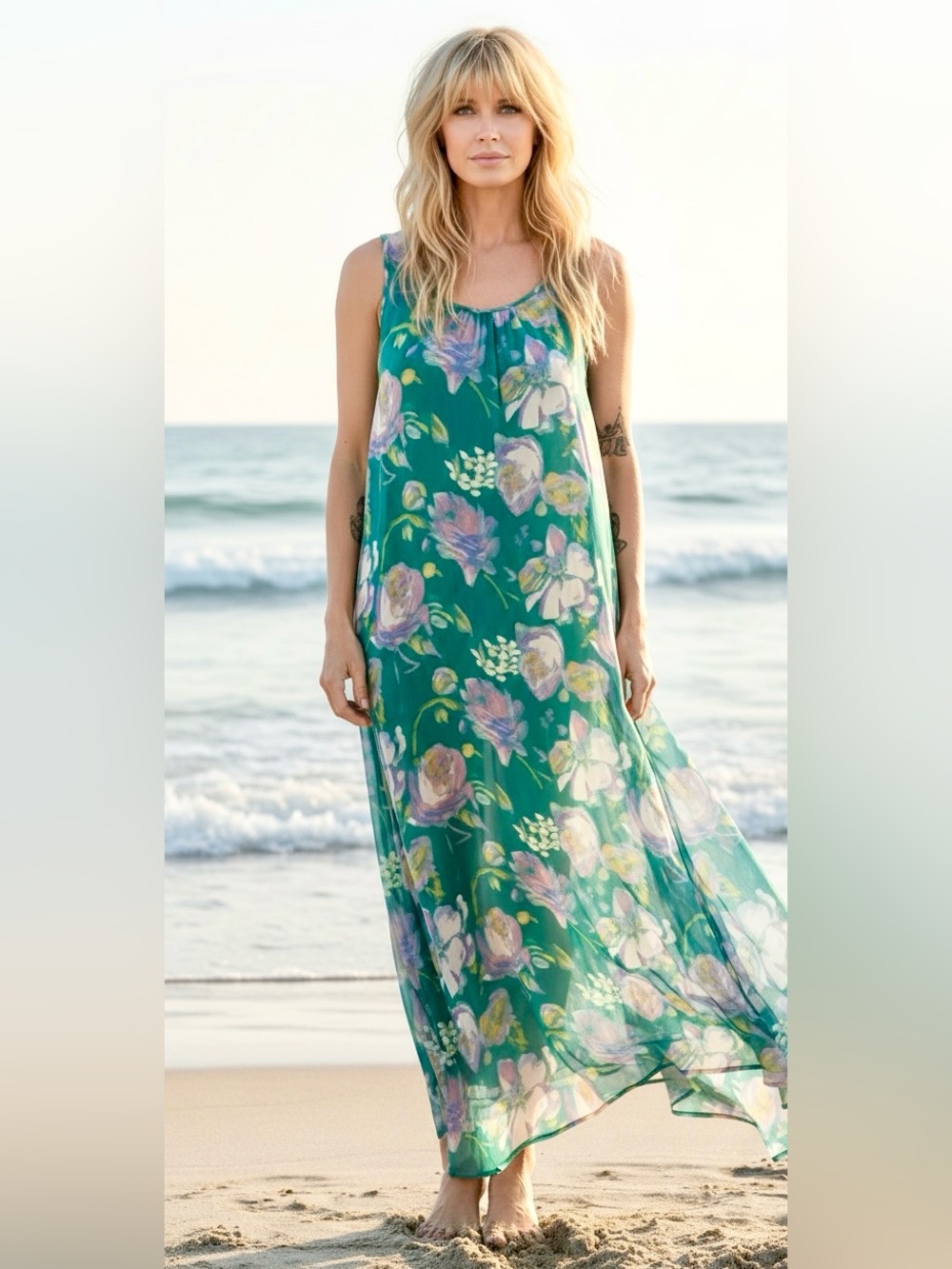 NWT Sundance Blue Green Sleeveless Sheer Maxi Sundress